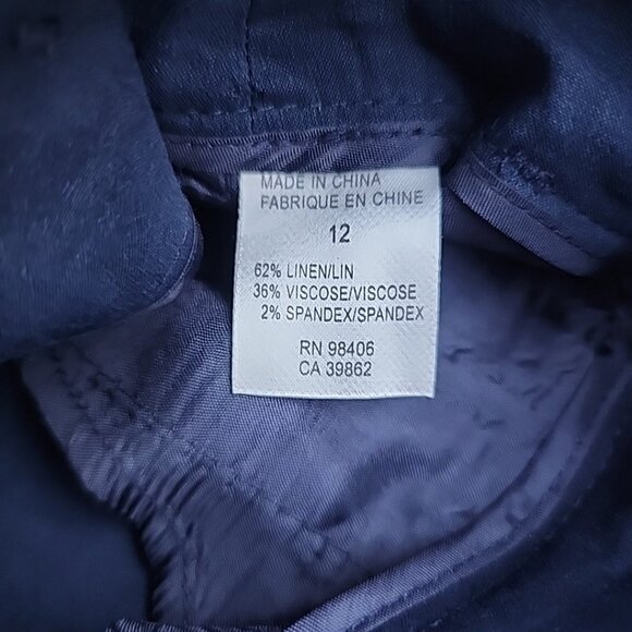 Theory Midnight Blue Linen Blend Tailored Straight Leg Sz 12 Tall Trouser Pants - Picture 4 of 8